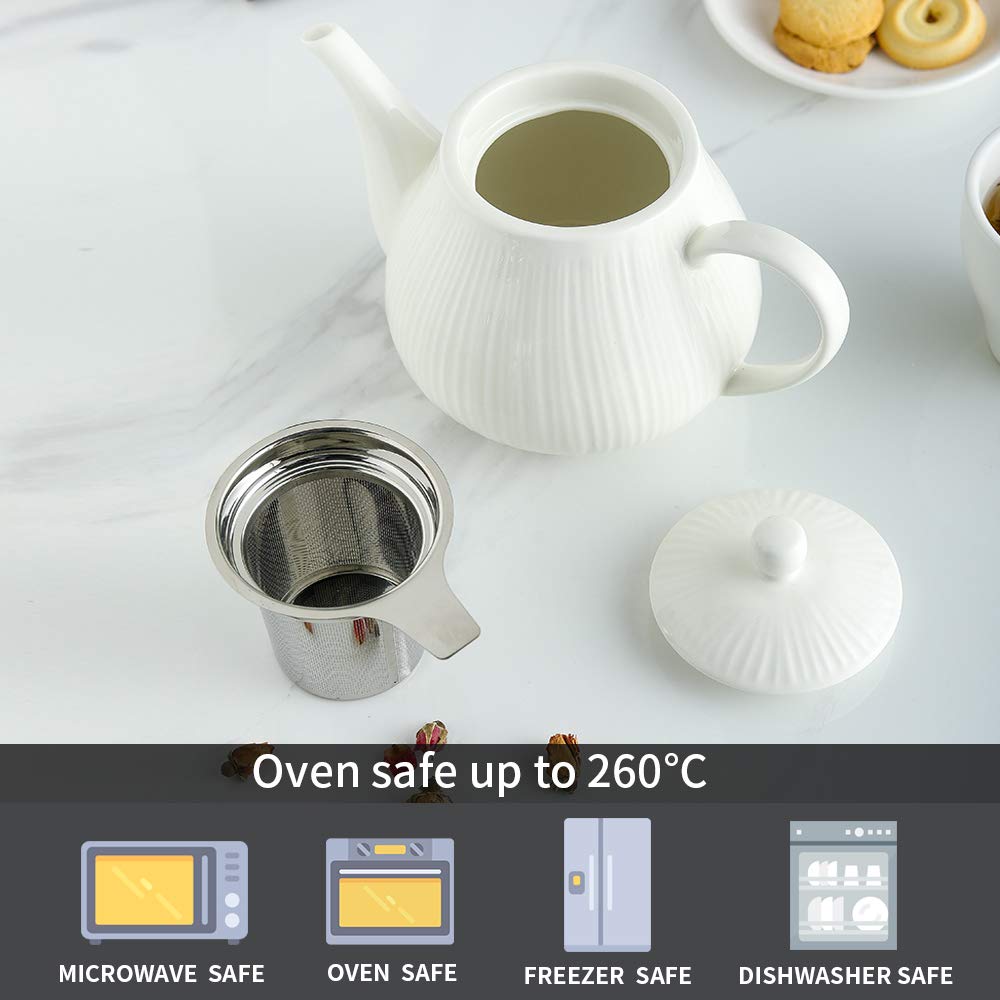 Ronnior White Striped Teapot 1L