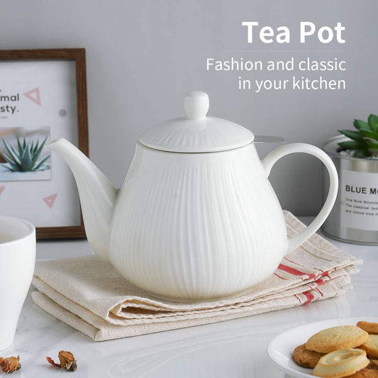 Ronnior White Striped Teapot 1L